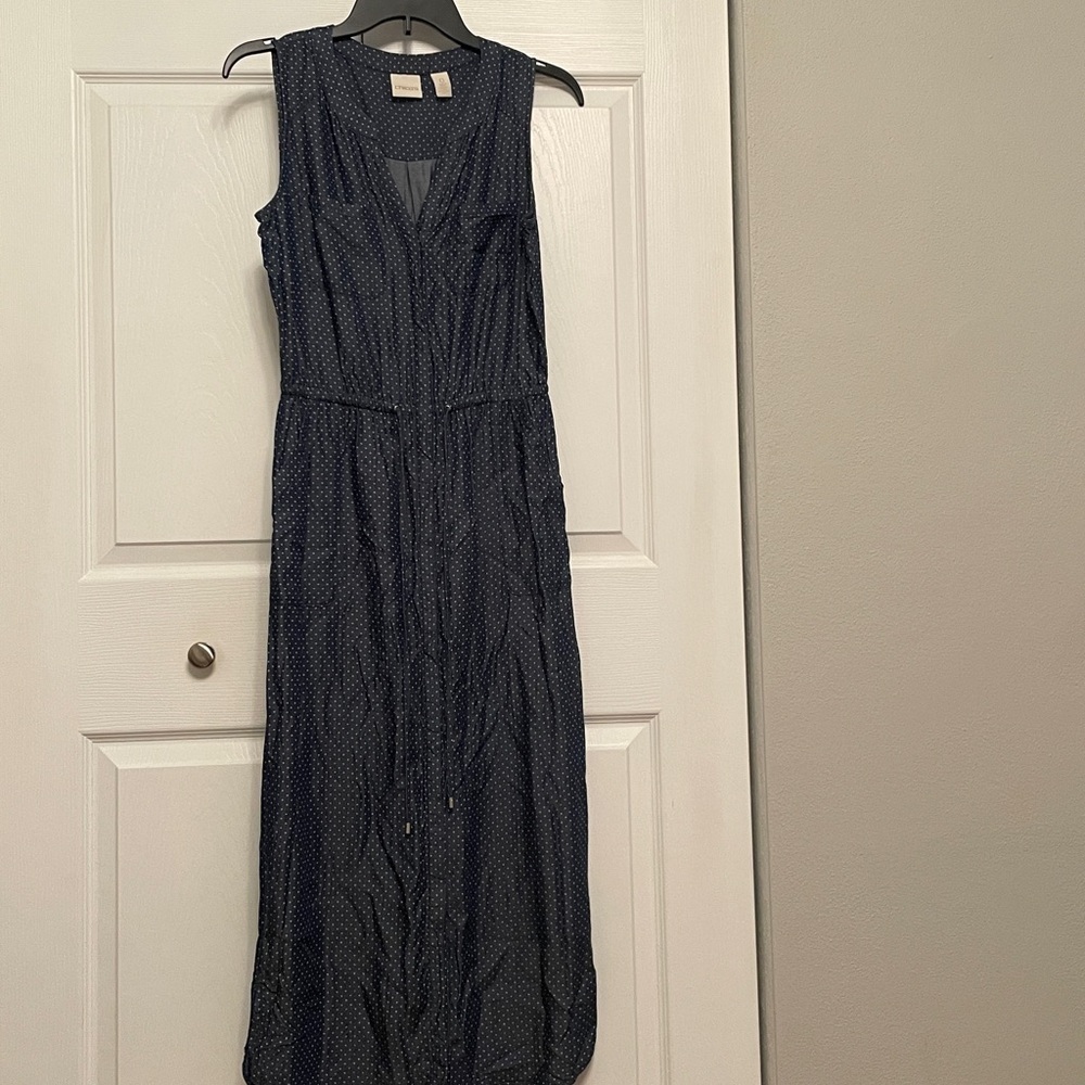CHICO’S Polka Dots Sleeveless Maxi Dress Size 0 Great Condition Navy Blue